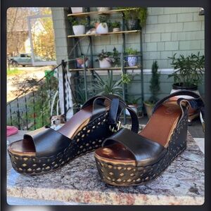 Ash Vanina Wooden and Leather Wedge Sandals